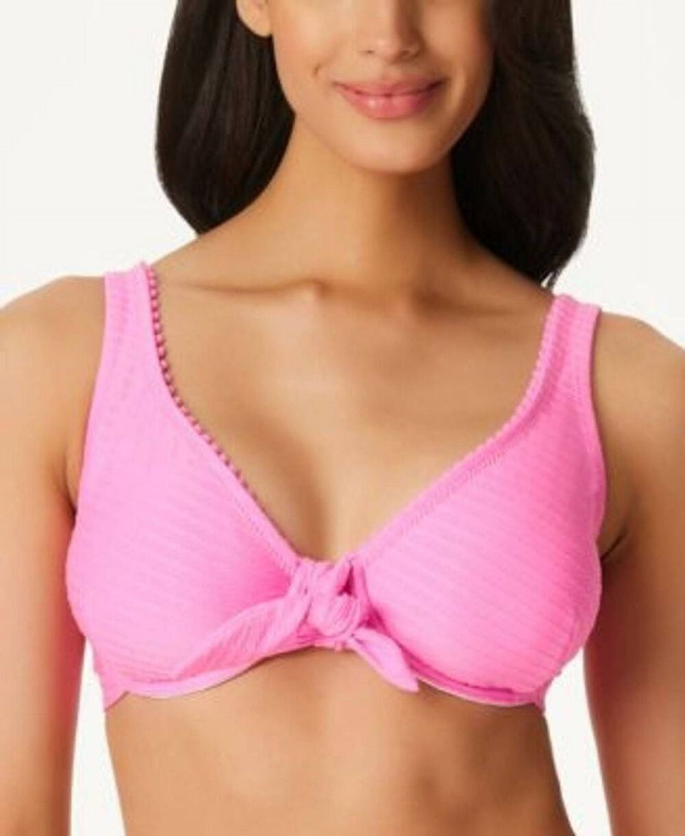 Jessica Simpson Pique Bikini Top Tie Front D Cup Pool Vacation Resort Beach S